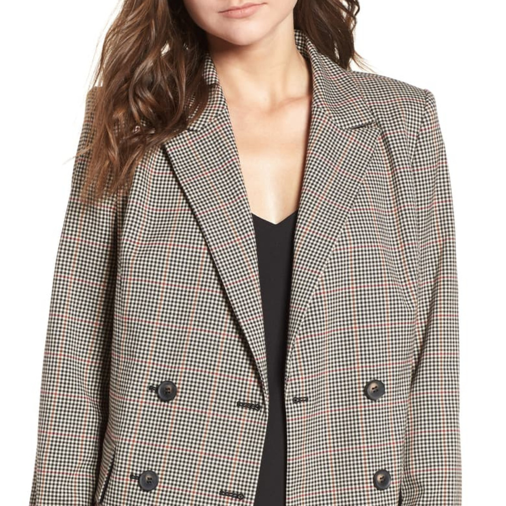 Trouve Relaxed Plaid Blazer Jacket Button Front London Check, Size M
